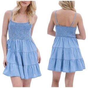 Bluenotes Smocked Tiered Blue Mini Dress